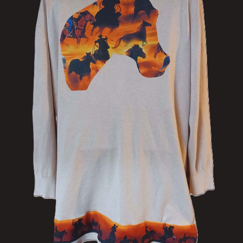 sweater Cardigan with Horse Print